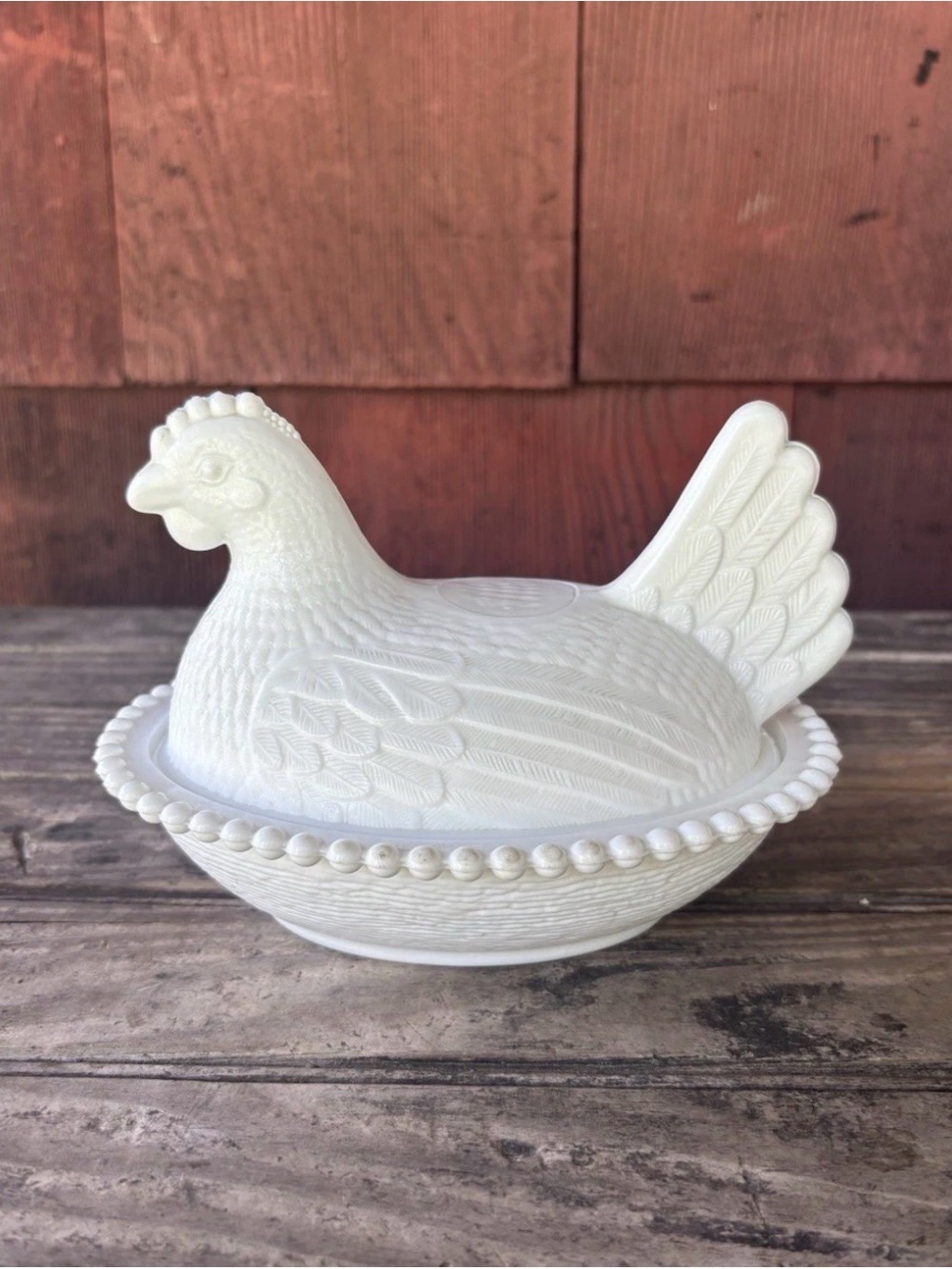 Vintage Indiana Milk Glass Hen Chicken on Nest White